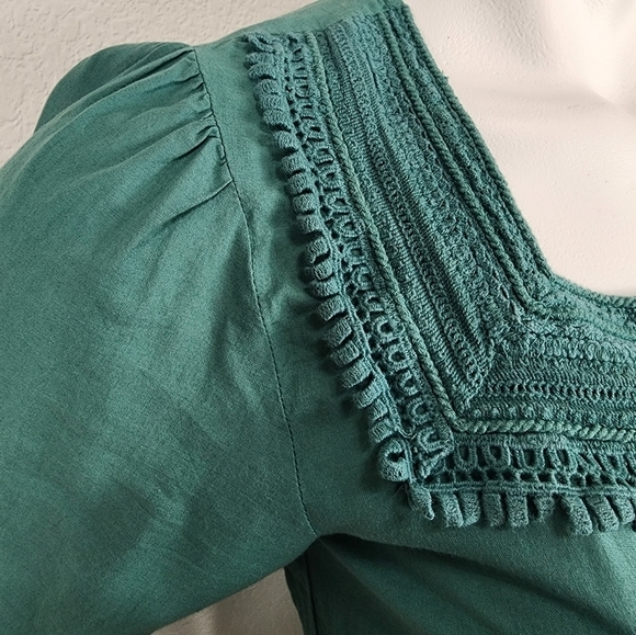 Zara Basic Green Square Neck Boho Embroidered 3/4 Sleeve Size XS - Picture 7 of 12